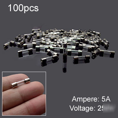 100 pieces 250V 5A quick blow glass fuses 5 x 20MM
