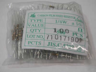 PACK1000, 1/4W 100 ohm 5% carbon resistors 