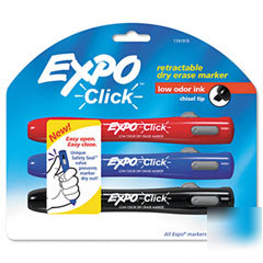 Expo click dry erase markers, chisel tip, assorted, 3 p