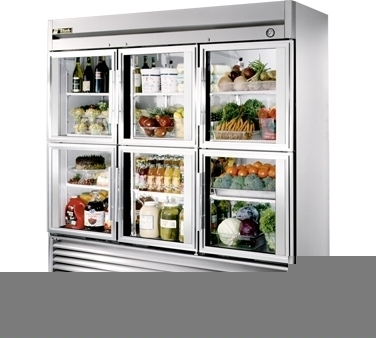 True t-72G-6 refrigerator with six glass half-doors