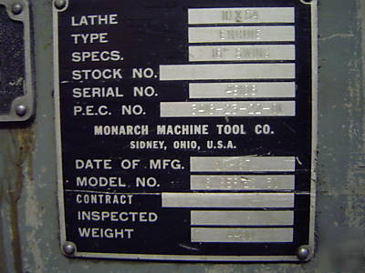 Monarch series 50 model 16 lathe 1967 quick change tool