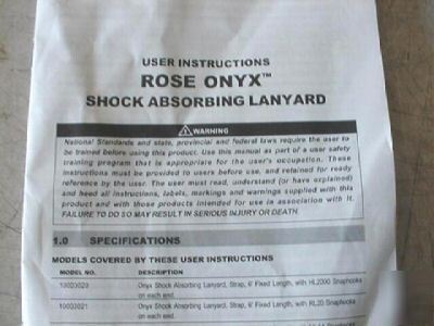 Msa rose 100003022 onyx 6' shock absorbing lanyard