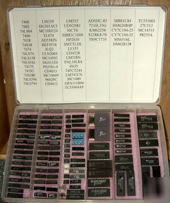 New 122 & used integrated circuits w/plastic organizer