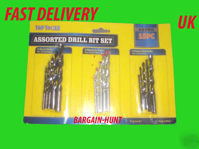15PC drill bit / bits metal wood concrete mansonry set