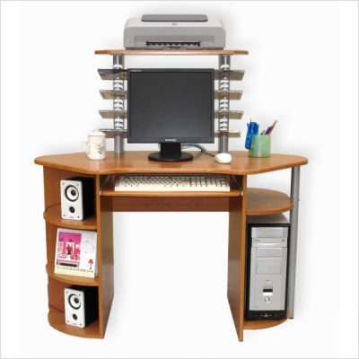 Wood top three-level computer desk finish: black