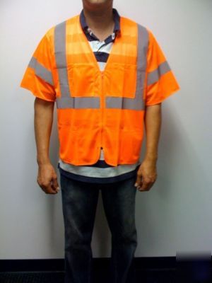 Qty 2-safety vests orange reflective w/sleeves -xl size