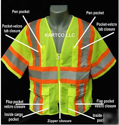 2W hi-viz # 7148 all mesh class 3 lime safety vest-4XL