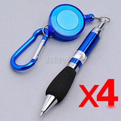 4 blue retractable badge reel pen belt clip & key chain