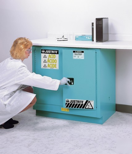 Justrite 22 gallon blue undercounter cabinet