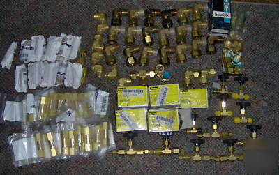 1 lot parker & swagelok brass fittings & valves 104PCS