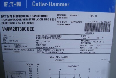 Cutler hammer V48M28T30EE 30KVA 3PH 480V transformer