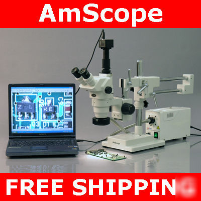 2X-225X trinocular stereo boom microscope + 9.1M camera