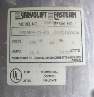 Used servolift heated proofer cabinet non-insulated 