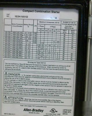 Allen bradley compact combination starter 2HP 103H-NX1D