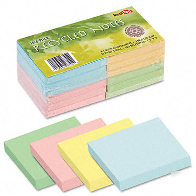 100% recycled notes four colors, 12 100-sheet pads/pack