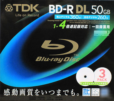 3 tdk blu ray dvd bluray bd r dl 50GB 4X blue ray 