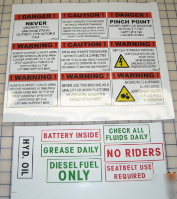 Warning caution & safety decals for skid steer