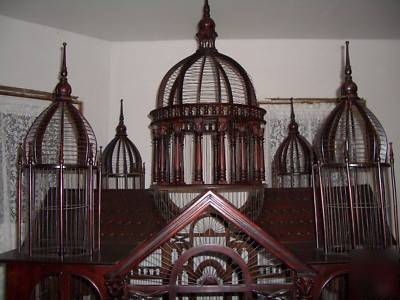 *huge carved solid mahogany birdcage aviary mansion* 