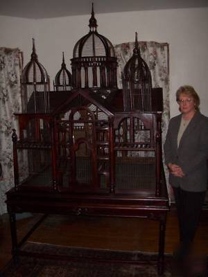 *huge carved solid mahogany birdcage aviary mansion* 