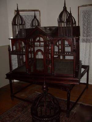 *huge carved solid mahogany birdcage aviary mansion* 