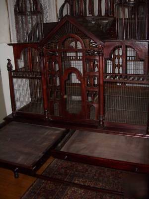 *huge carved solid mahogany birdcage aviary mansion* 