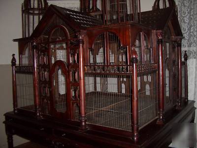 *huge carved solid mahogany birdcage aviary mansion* 