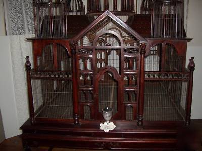 *huge carved solid mahogany birdcage aviary mansion* 