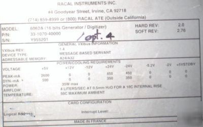 Racal 6062A 33-1070-40000 16-bit generator / digitizer