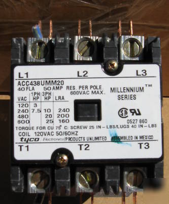 Tyco ACC438UMM20 lighting contactor 120V 3 pole 30A