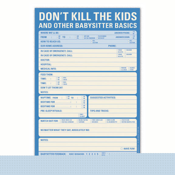 Don't kill the kids fun babysitter pad by knock knock