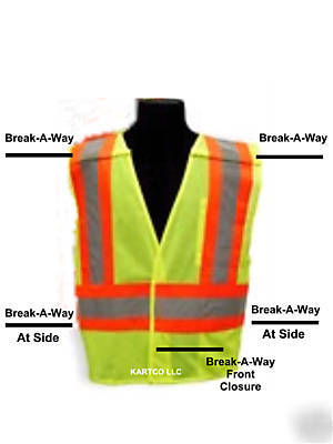 Kishigo class 2 break-a-way lime mesh safety vest-4XL