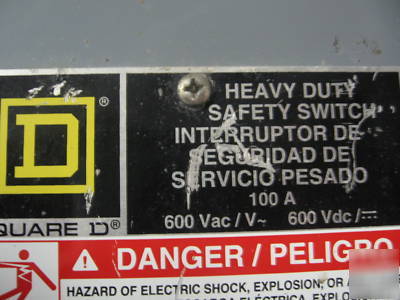 Square d safety switch 100 amp 600V H363N fusible