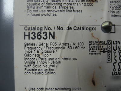 Square d safety switch 100 amp 600V H363N fusible