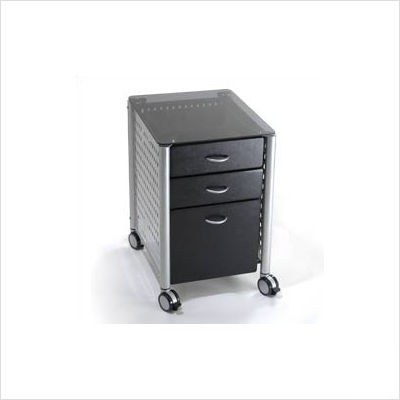 Three-drawer file cabinet w glass top glass black