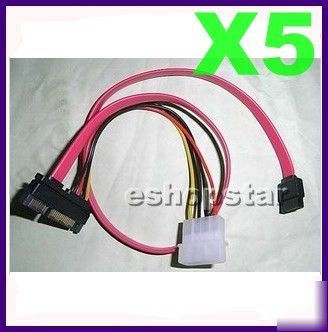 Serial ata sata 7P+15P male to female data power cable