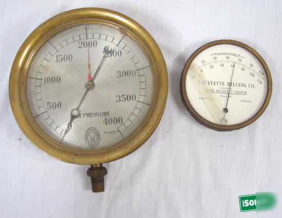 Lot 2 vintage gauges temperature and air pressure