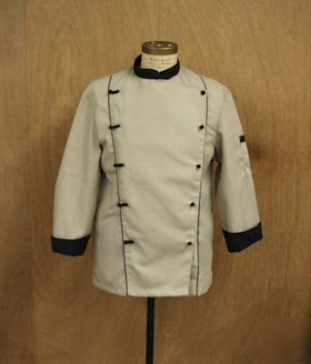 Khaki/black trim chef coats knot buttons pick size b