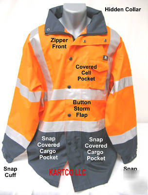 Hi-viz orange waterproof rain coat-black collar- xl