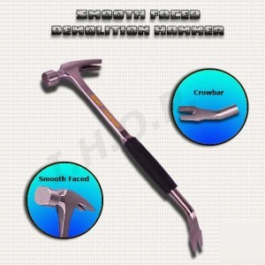 Demolition tools smooth faced hammer pry bar crowbar