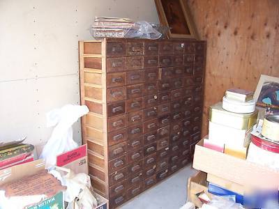 Large antique wood cabinet drawers garage shop storage 