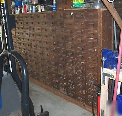 Large antique wood cabinet drawers garage shop storage 