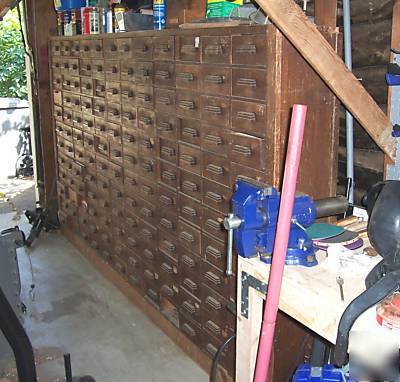 Large antique wood cabinet drawers garage shop storage 