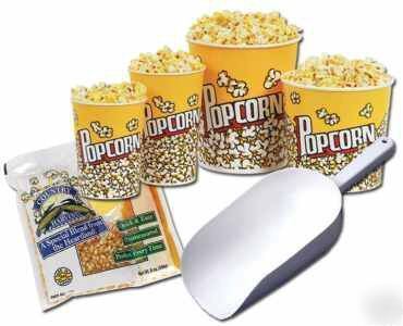 96 popcorn 8OZ salt ready pack scoop & 100 46OZ buckets