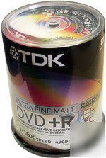 New 100 tdk blank dvd+r 16X ink jet printable ijp discs 