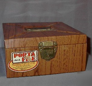 Portafile check file box metal wood grain vintage