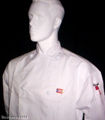 New coat chef jacket white mesh back sm small hat ls 