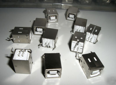 Usb pcb socket type b vertical with emc can x 10 pcs