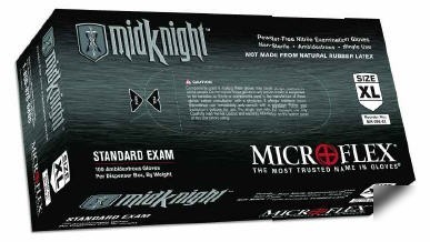 Microflex midknight nitrile black gloves powder free lg