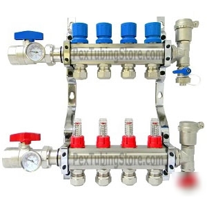 4-branch brass deluxe pex manifold for radiant heating