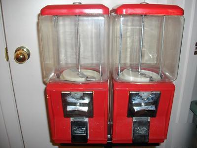 Double dual head gumball candy quarter vending machine
